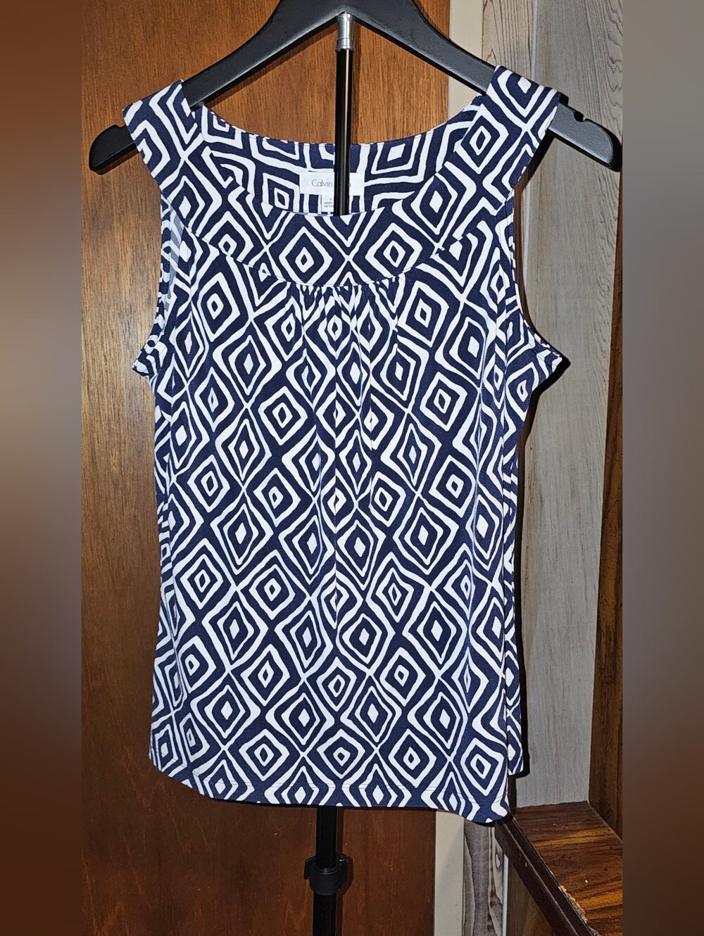 Calvin Klein Navy & White Geometric Sleeveless Top